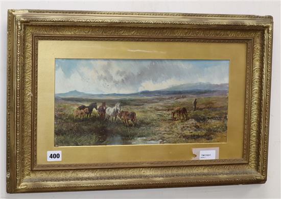 William Henry Pike (1846-1908), Dartmoor ponies, signed and dated 1880, oil on board 19 x 39cm